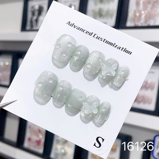 16126#Green Butterfly Short Square