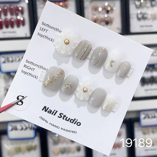 19189#Purple Flower Short Nail