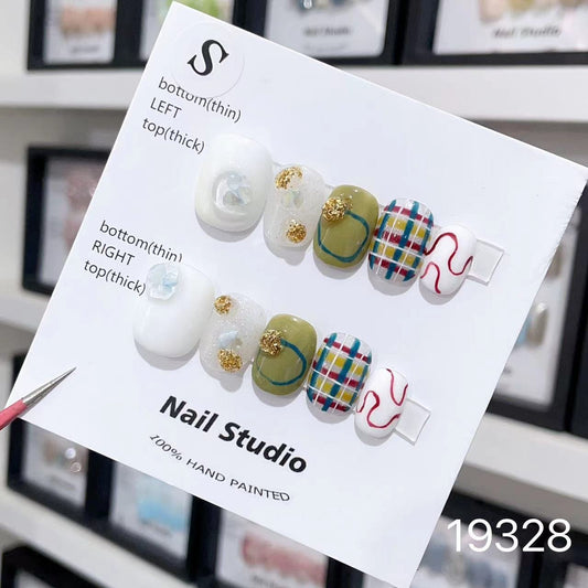 19328#Short Nail Multi-Color Grid